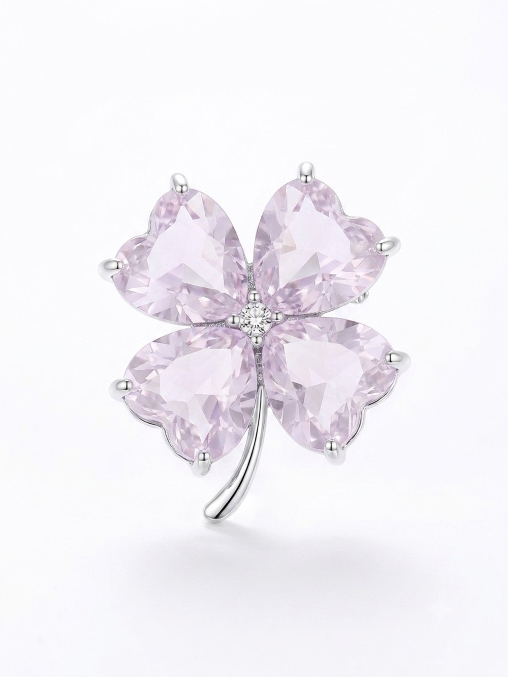 Pink Four-Leaf Clover Crystal Brooch — Elegant Women's Jewelry